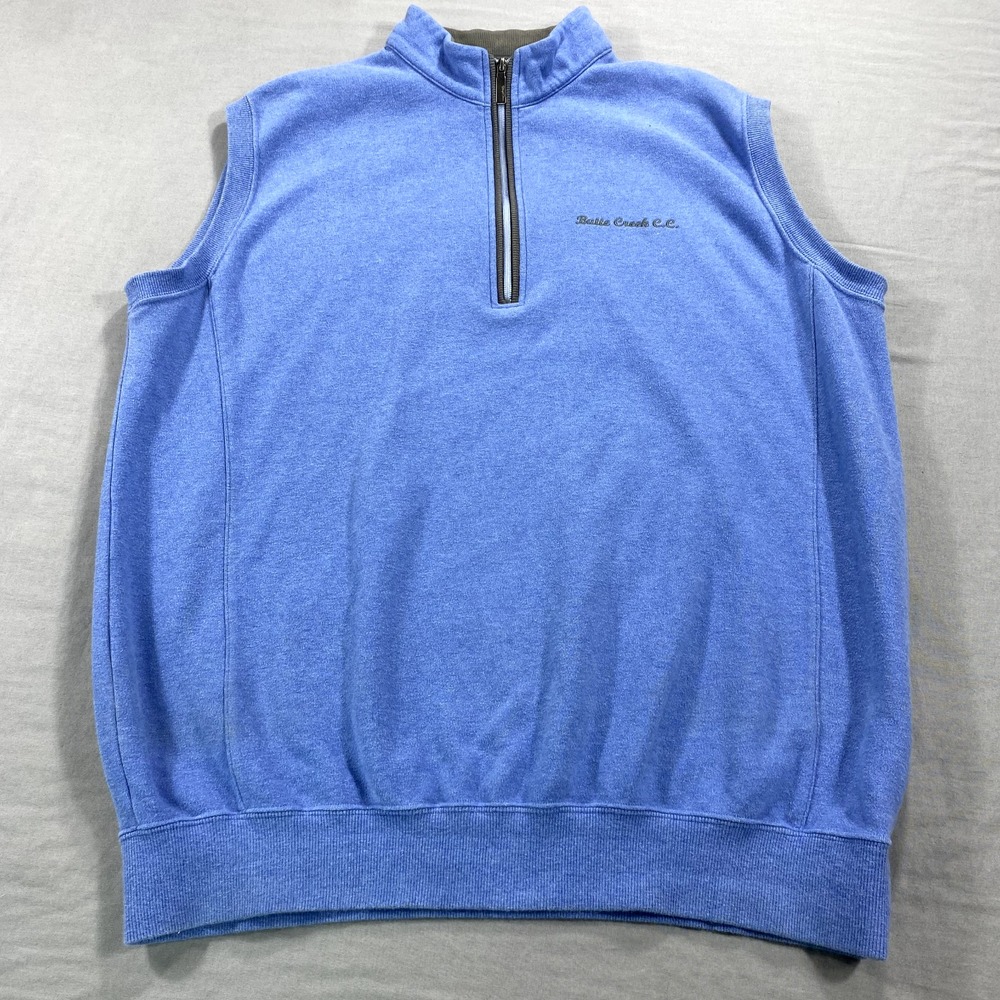 Straight Down Sweater Vest Mens Large Blue 1/4 Zip Knit Golf Golfer Adult ^